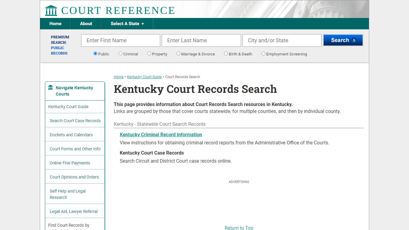 Kentucky Court Records Search | CourtReference.com